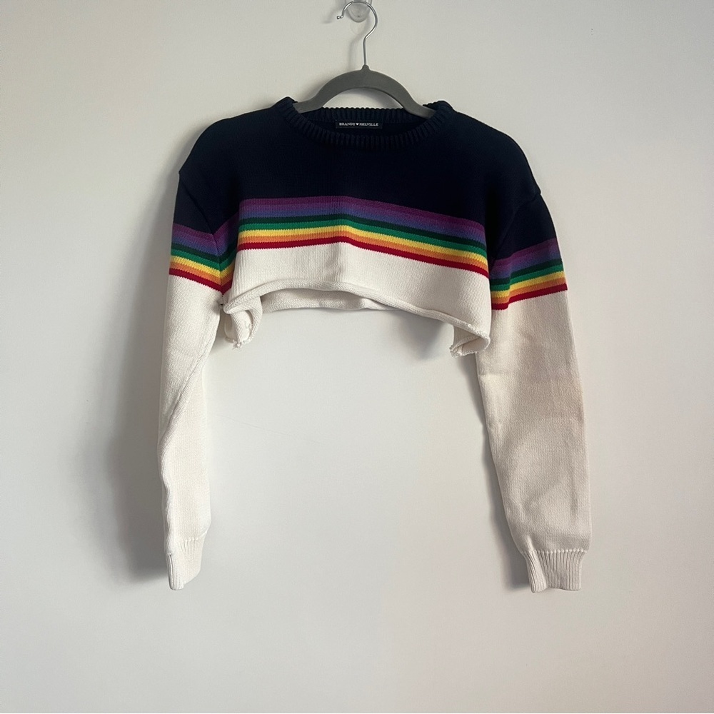 Brandy Melville Rainbow Stripe Cropped Knit Sweater - Picture 1 of 12